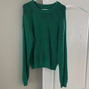 No Boundaries ribbed green & black striped sweater L